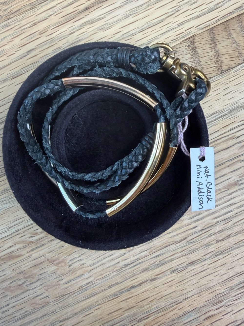 Lizzy James Mini Addison in Natural Black Leather Wrap Bracelet - size Medium